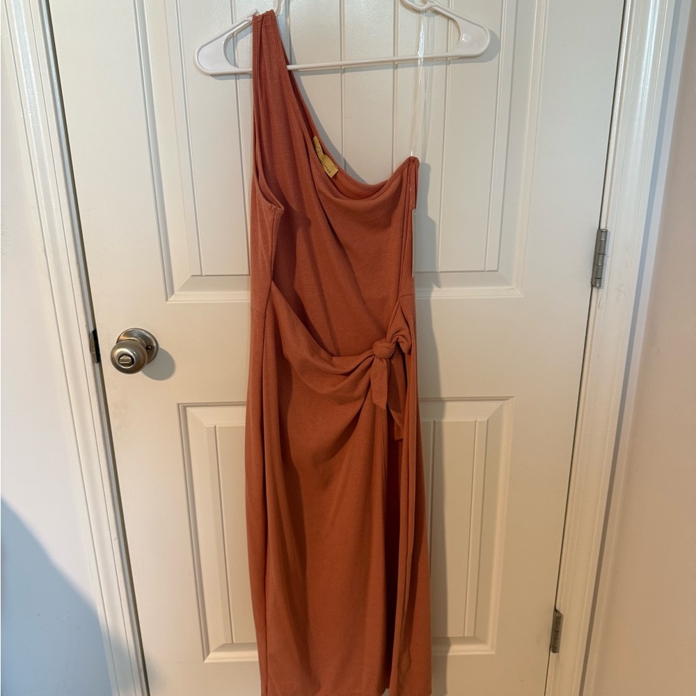 Elegant One-Shoulder Rust Dress